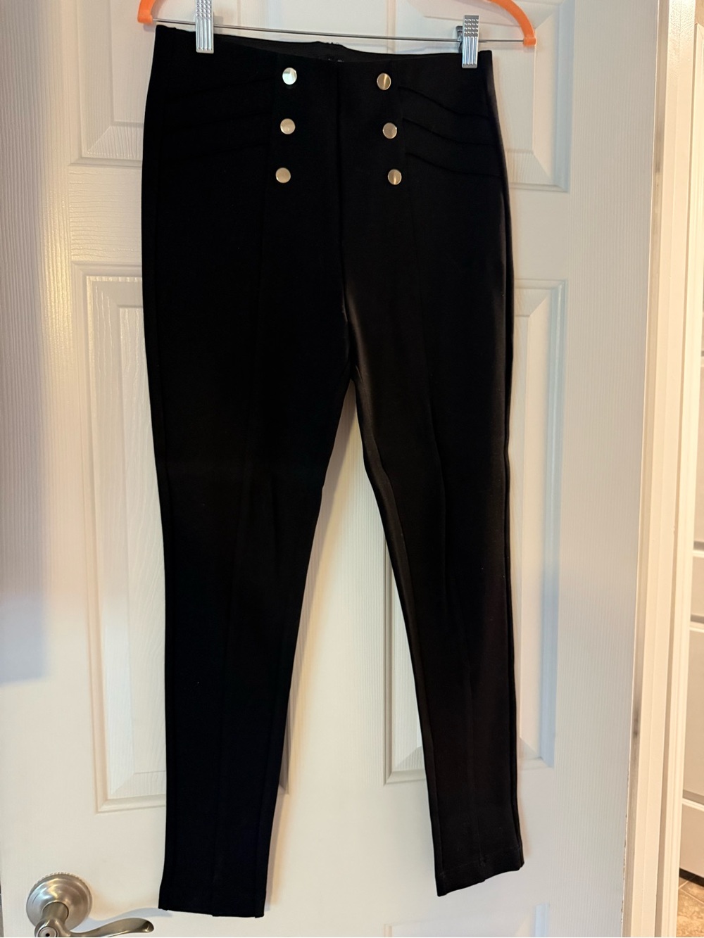 Zara Black Ribbed Waistband Pants with Gold Logo Detail